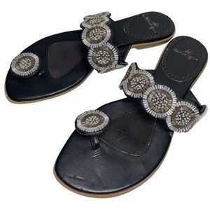 SE Boutique Women’s Size 8.5 Black Beaded Thong Flat Flip Flop Sandals
